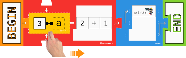 Board Game Block program assigning the result of an addition to a variable