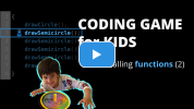 Coding game for kids: Child calling functions to draw an object of his choice (a spinning top)