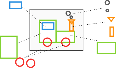 Decomposed locomotive drawing into basic geometric figures