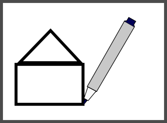 Drawing a rectangle as the walls of a house on a whiteboard.