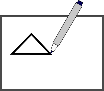 Drawing a triangle as a roof of a house on a whiteboard.