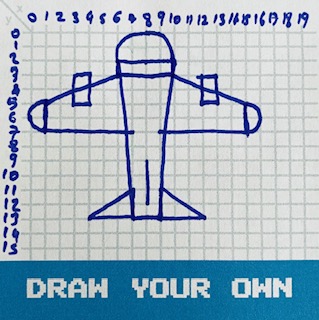 Drawing of a plane on a coordinate system using basic geometric figures.