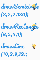 Function calls with arguments written on blank tiles.