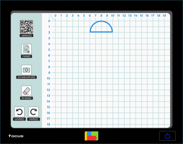 Semicircle drawn on a screen over coordinate system using a drawSemicircle function with parameters