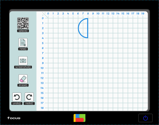 Semicircle drawn on a screen over coordinate system using a drawSemicircle function with parameters