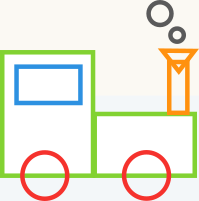 Locomotive drawing done with basic geometrical shapes