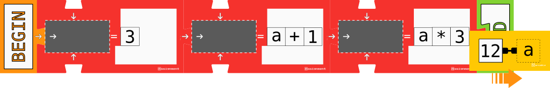 Block programming: arithmetic operations on a variable using three assignments